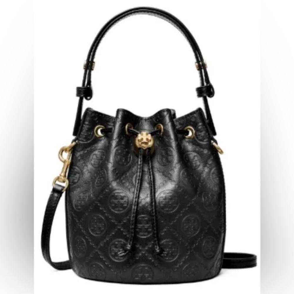 Tory Burch T Monogram Leather Mini Bucket Bag